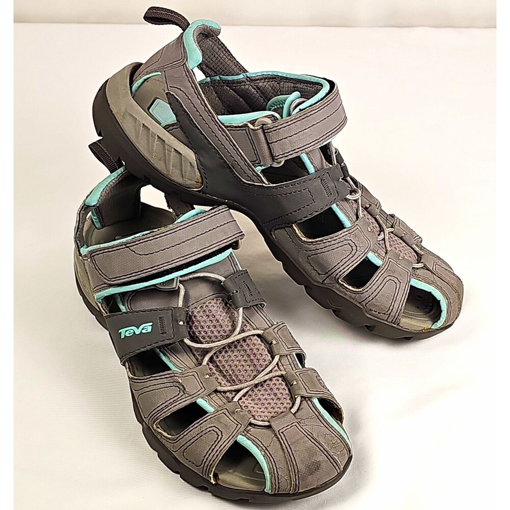 Teva Omnium Women’s Size 8 Gray Aqua Closed Toe Hiking Water Sandals